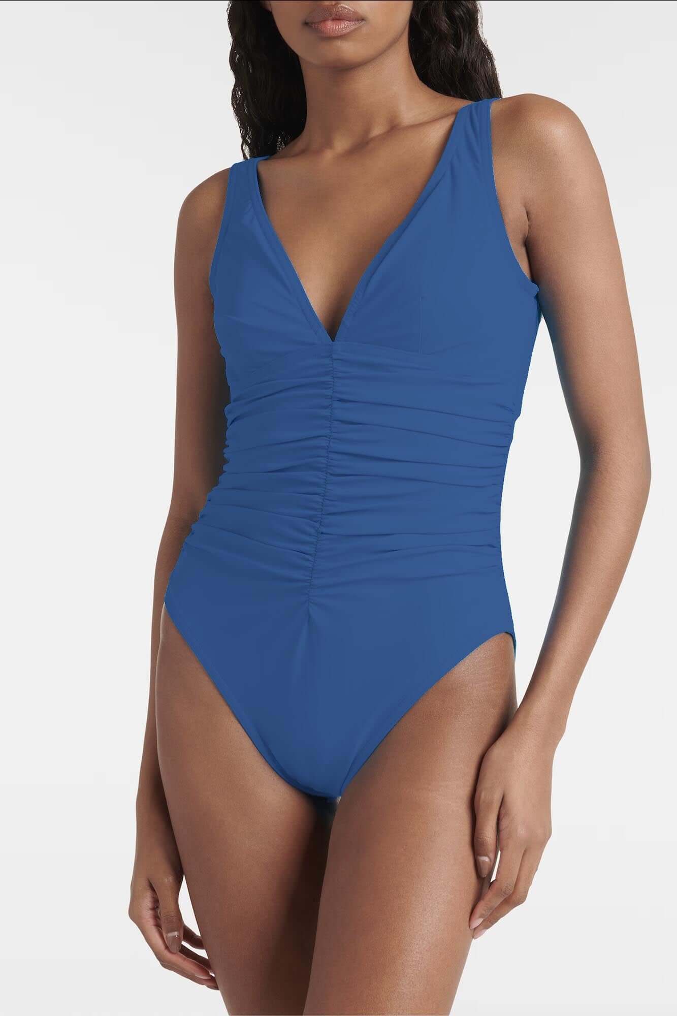 Smart V-Neck One Piece 209-570 in Mineral Blue