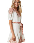 Short Linen Dress with Floral Print