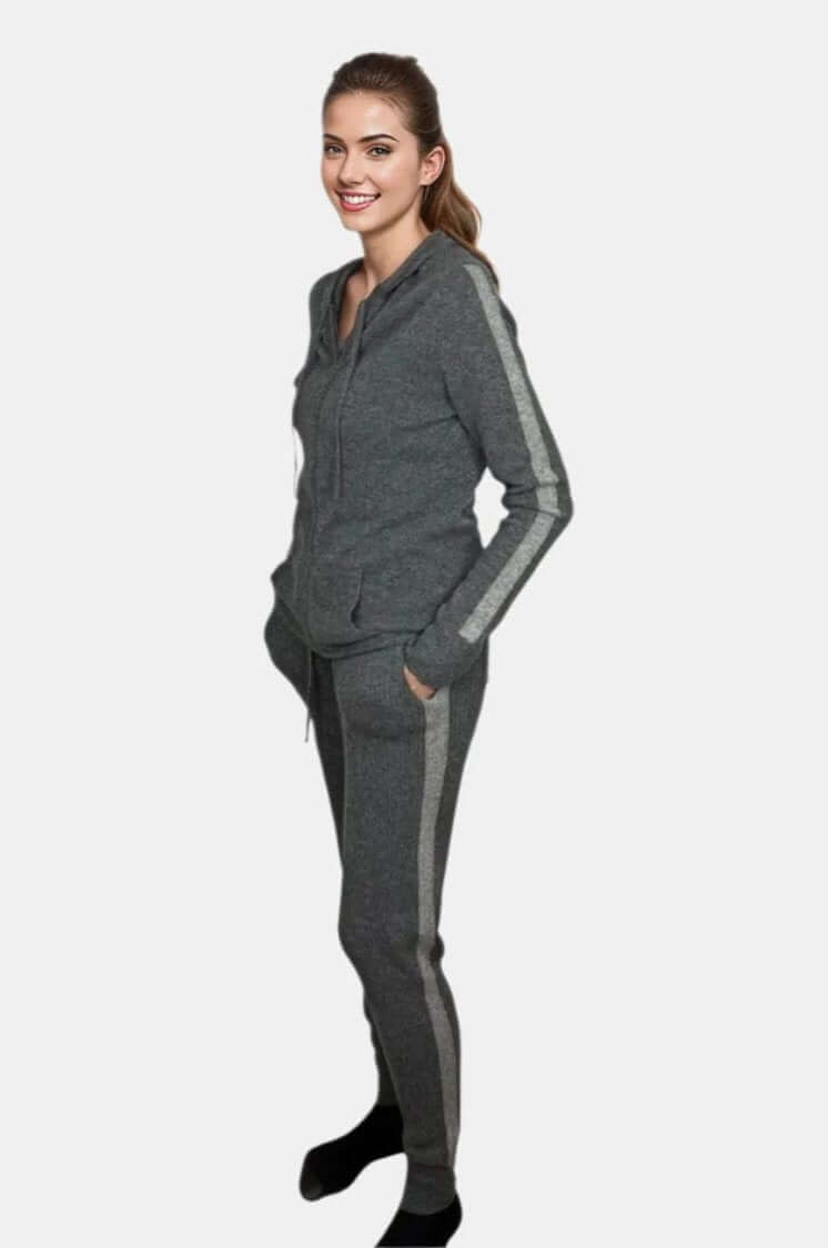 Arlotta Racer Stripe Hoodie and Ribbed Racer Stripe Sweatpants in Charcoal/Flannel Stripe