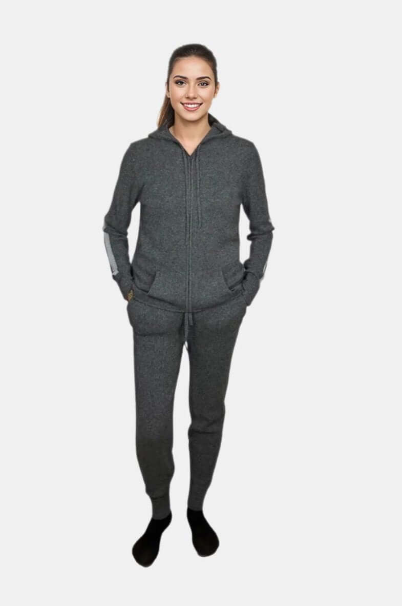Arlotta Racer Stripe Hoodie and Ribbed Racer Stripe Sweatpants in Charcoal/Seafoam Stripe