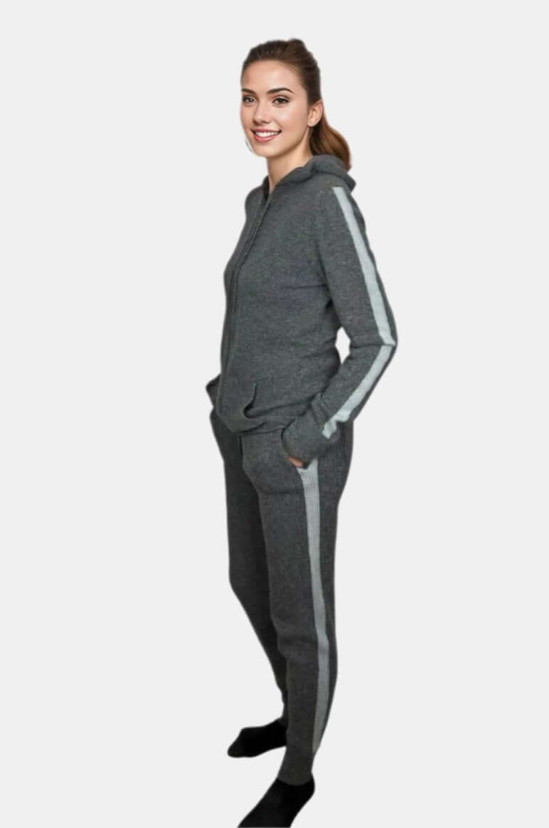 Arlotta Racer Stripe Hoodie and Ribbed Racer Stripe Sweatpants in Charcoal/Seafoam Stripe