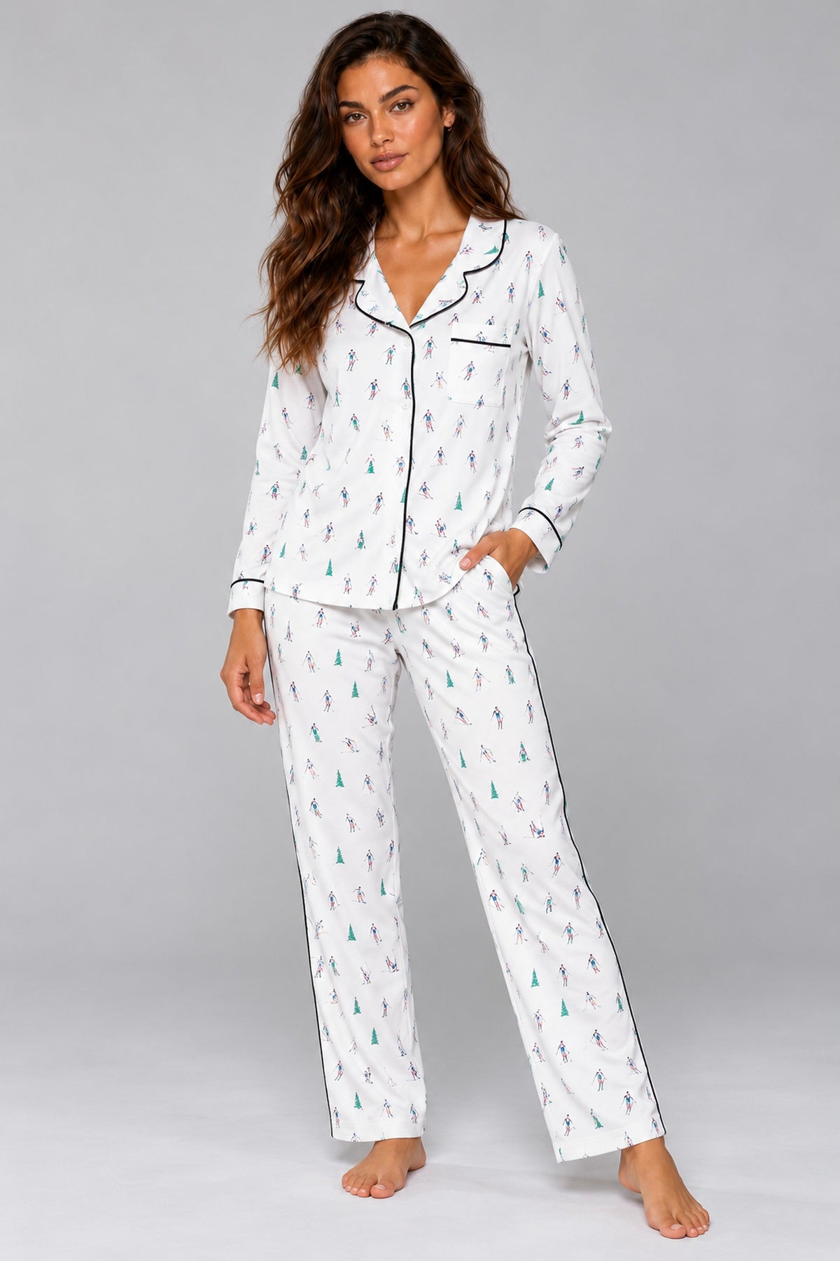 Jolene Skiers Long Pj Set — Petticoat Lane brunette model, studio photograph
