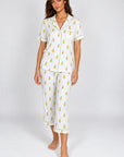 Pineapple Print Cropped Pajama Set — Petticoat Lane brunette model, studio photograph