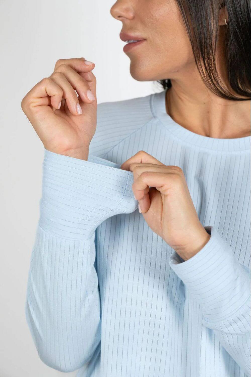 Aspen Dream Cannes Pinstripe Long Set in Cool Blue