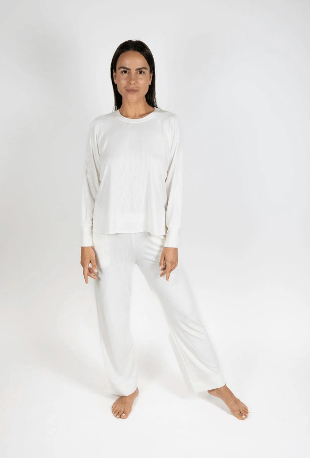 Aspen Dream Cannes Pinstripe Long Set in Off-White