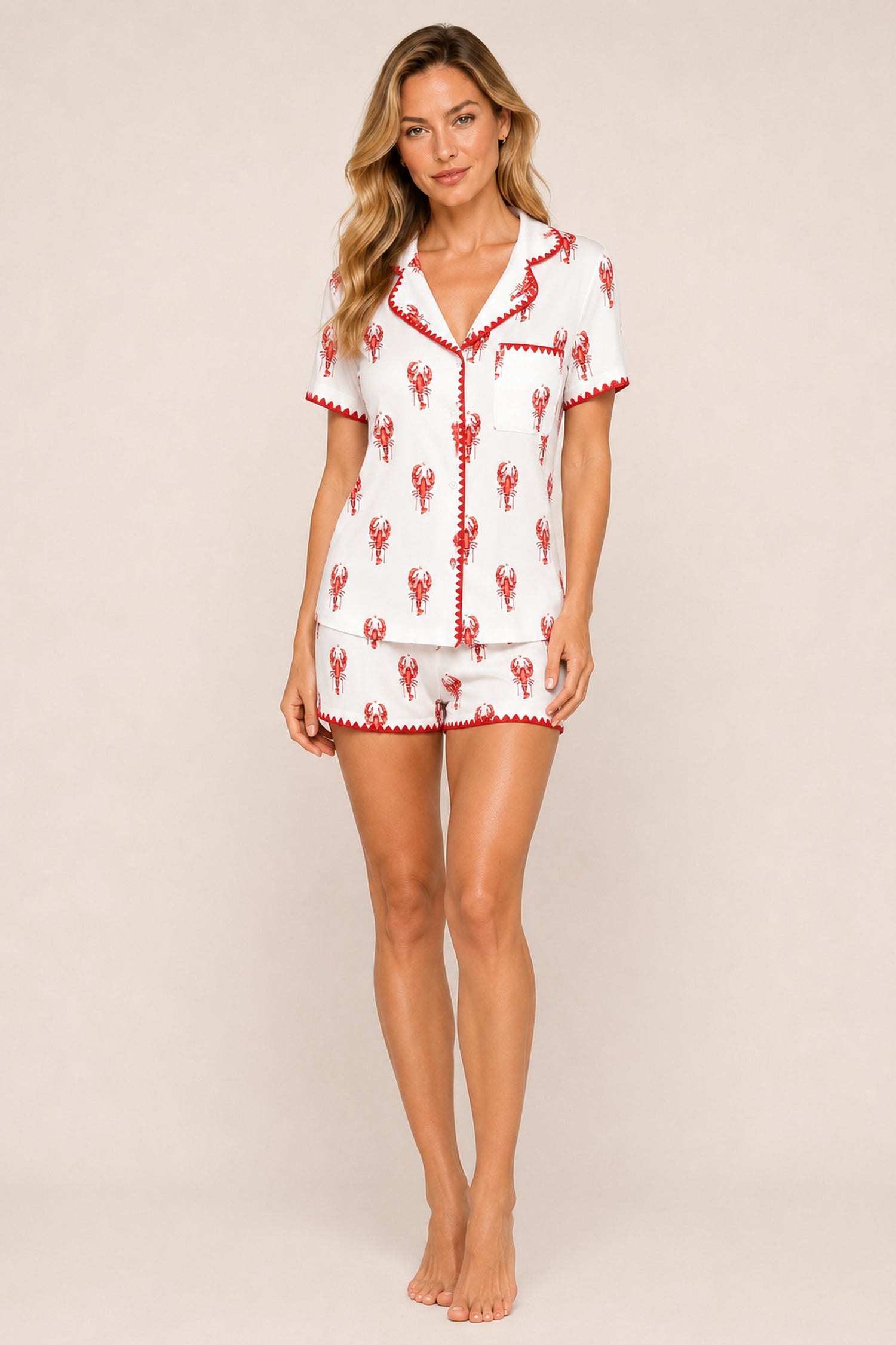 Aspen Dream Lobster Print Short PJ Set front view