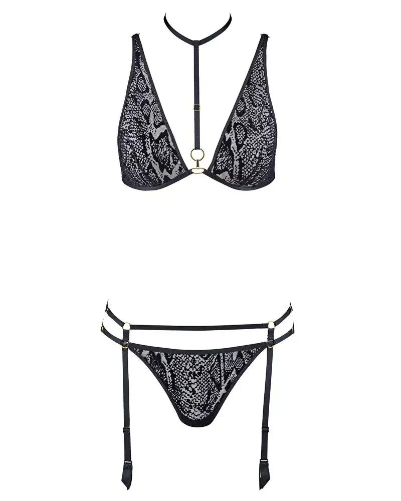 Aubade Animal Soul Lingerie Set in Black Python
