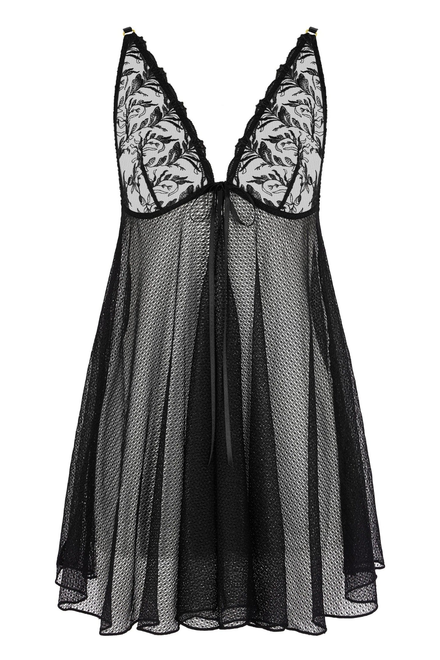 Aubade Hidden Treasure Babydoll in Black front view