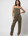 Beliza Glitter Tube-Top & Trousers Jumpsuit in Gold/Khaki