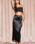 Silk and Lace Insert Maxi Skirt in Black