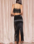 Silk and Lace Insert Maxi Skirt in Black
