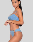 Cristalle Underwire Bikini Set with High Waist Bottom in Blue Sapphire