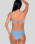 Cristalle Underwire Bikini Set with High Waist Bottom in Blue Sapphire
