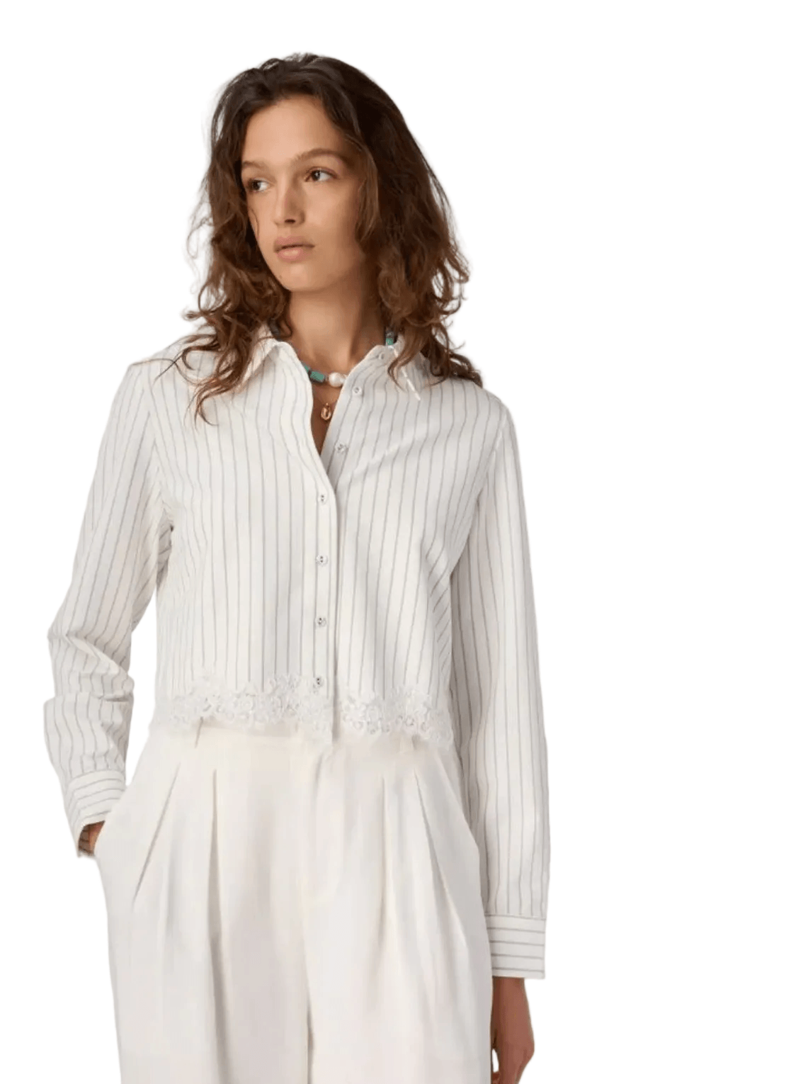 Cami NYC Callum Button Down in White Pinstripe