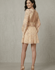 Camilla Button Down Short Dress with Open Back in Adorned in Aranjuez back view