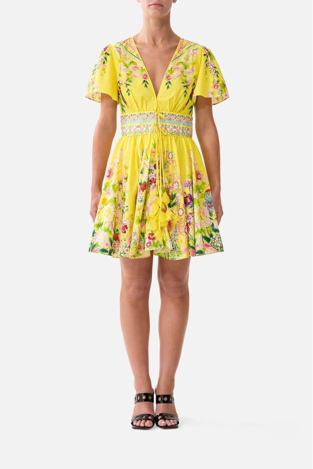 Camilla Deep V-Mini Dress in Lady Limonada
