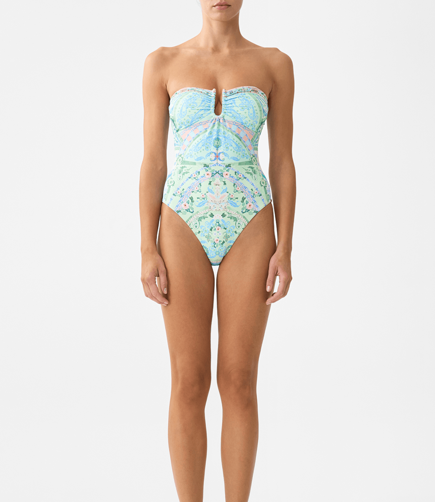 Camilla Gathered Bandeau One-Piece in Midsummer Mosaics