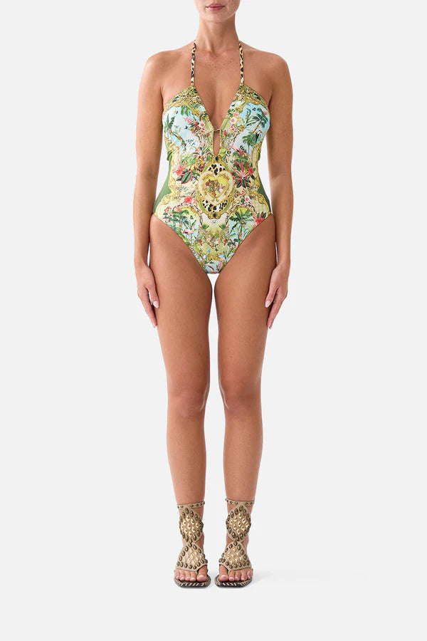 Camilla Halter Neck One-Piece Swimsuit in Wanderlust Empire