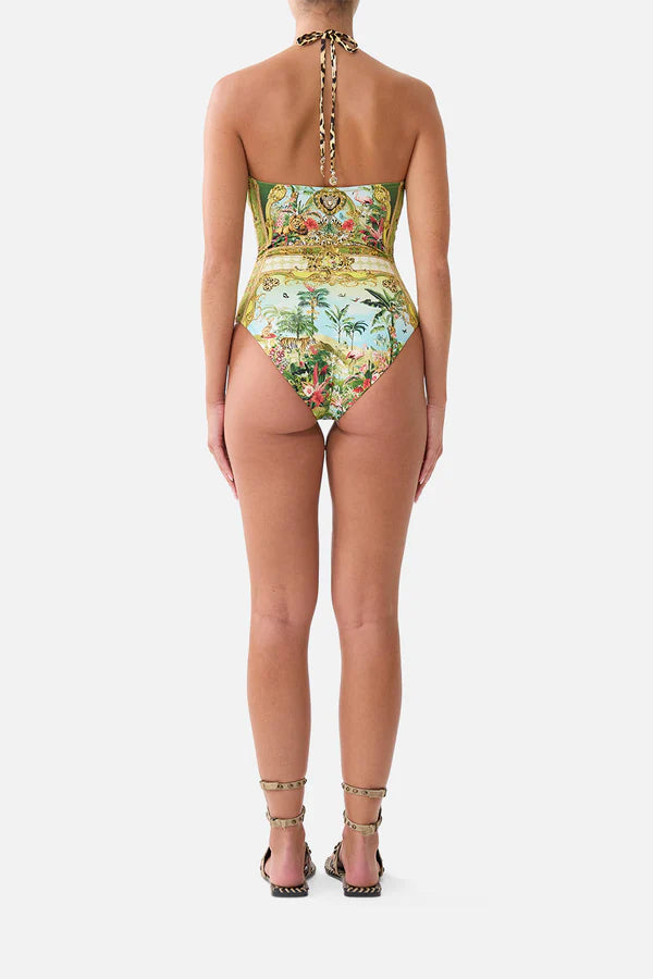 Camilla Halter Neck One-Piece Swimsuit in Wanderlust Empire back view