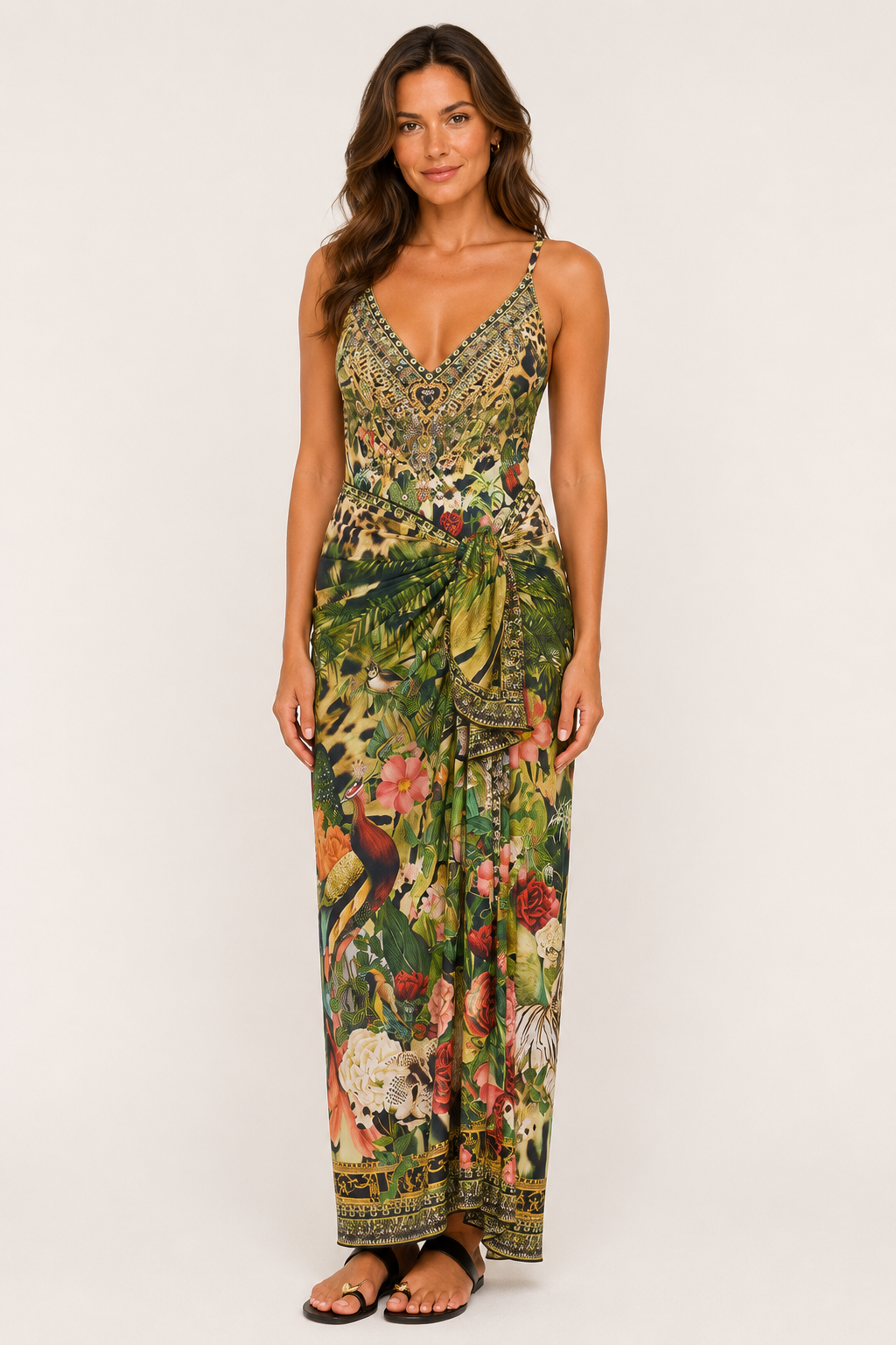 Camilla Multi Wear Long Sarong in Leotigra front view