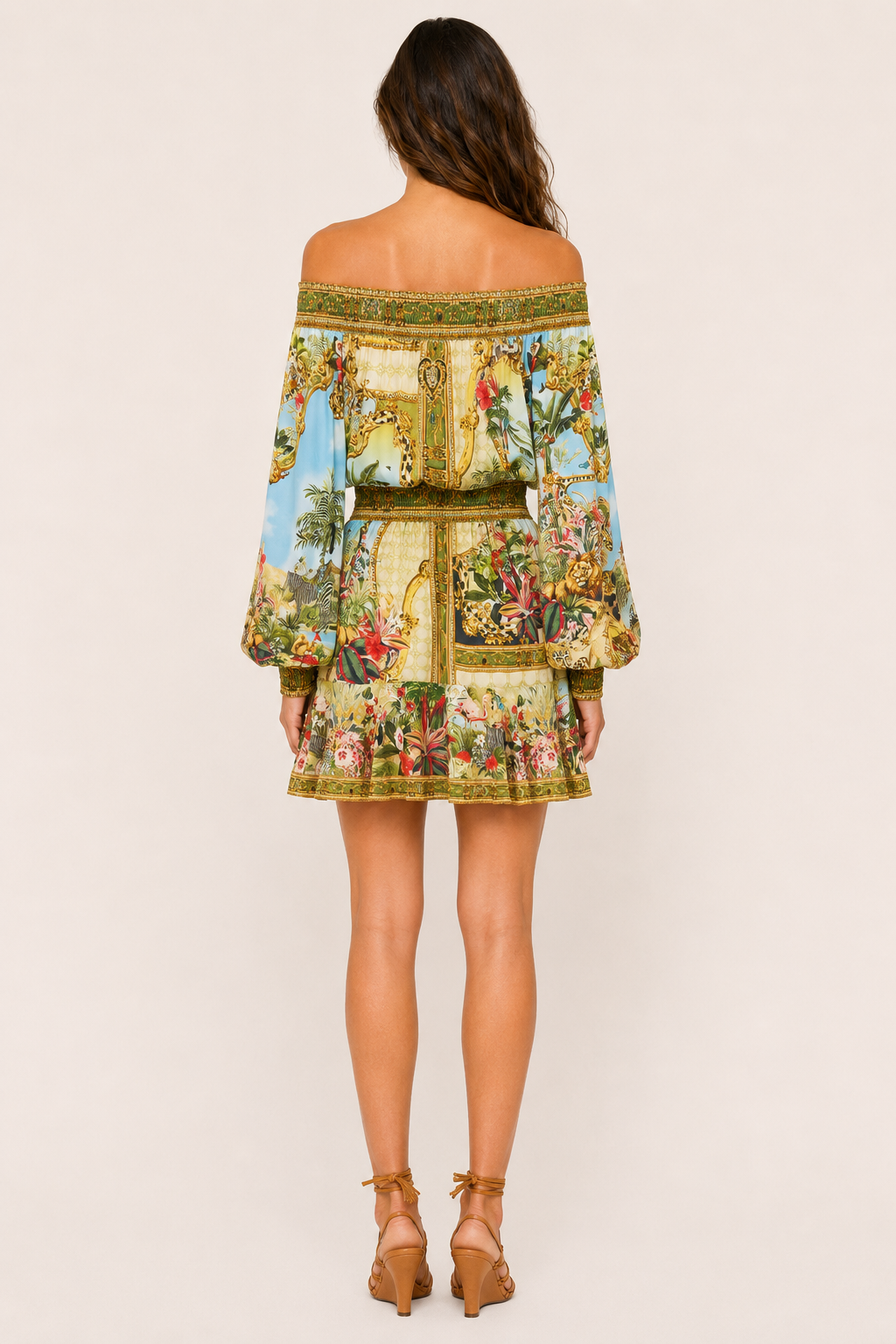 Camilla Off Shoulder Short Dress in Wanderlust Empire back view