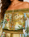 Camilla Off Shoulder Short Dress in Wanderlust Empire detail view