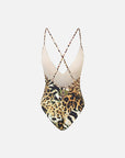 Camilla Padded V-Neck One Piece with Cross Back in Leotigra