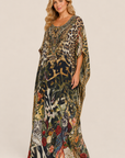Camilla Round Neck Kaftan in Leotigra angle view