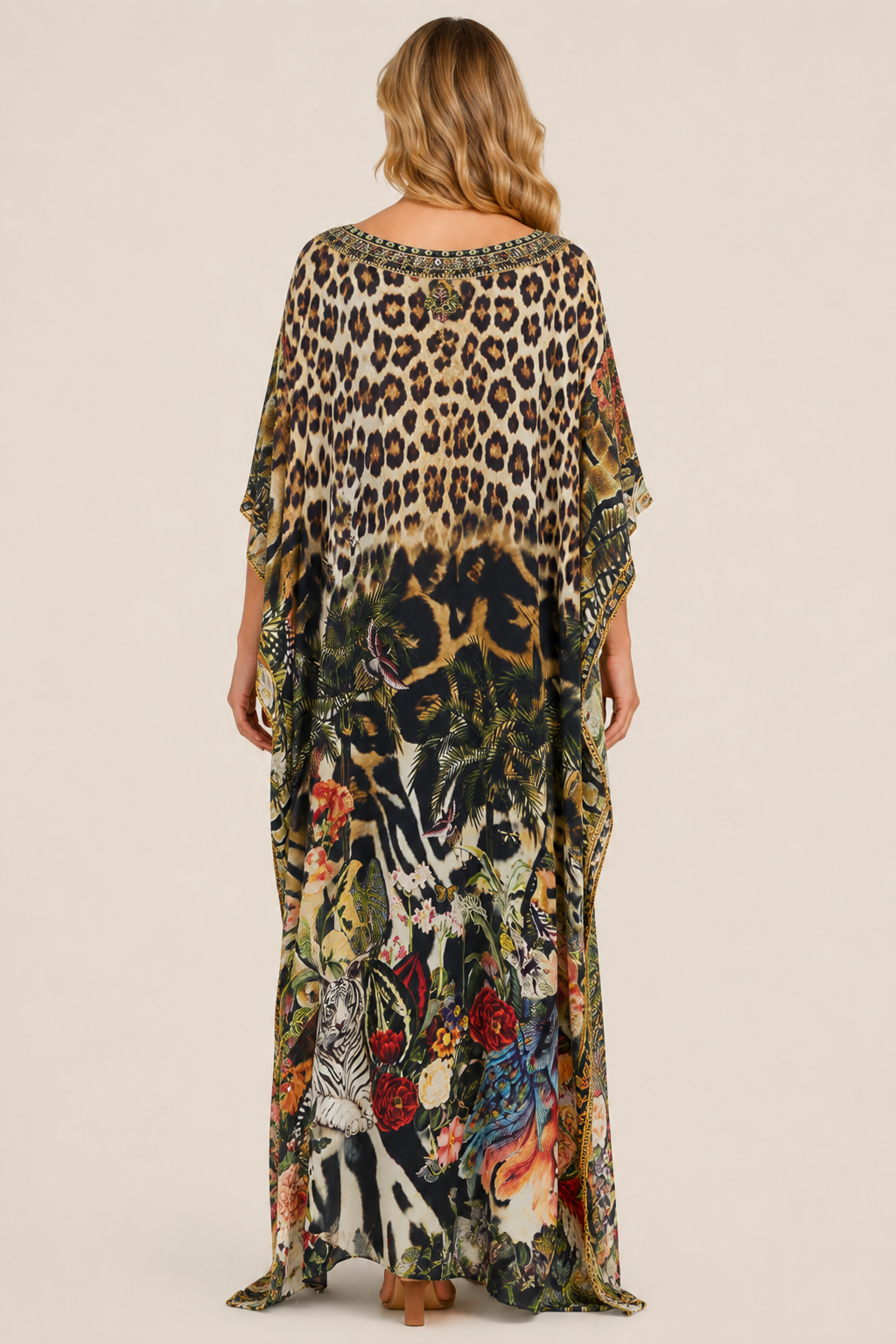 Camilla Round Neck Kaftan in Leotigra back view