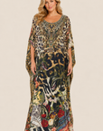 Camilla Round Neck Kaftan in Leotigra front view