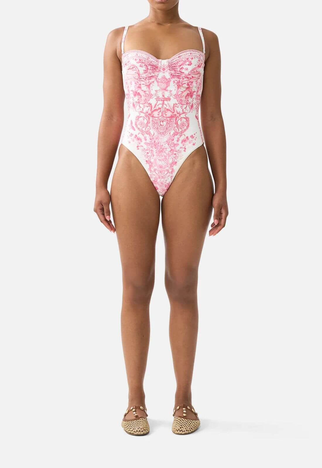 Camilla Ruched Cup Underwire One-Piece Swimsuit in Livin La Vida Rosa