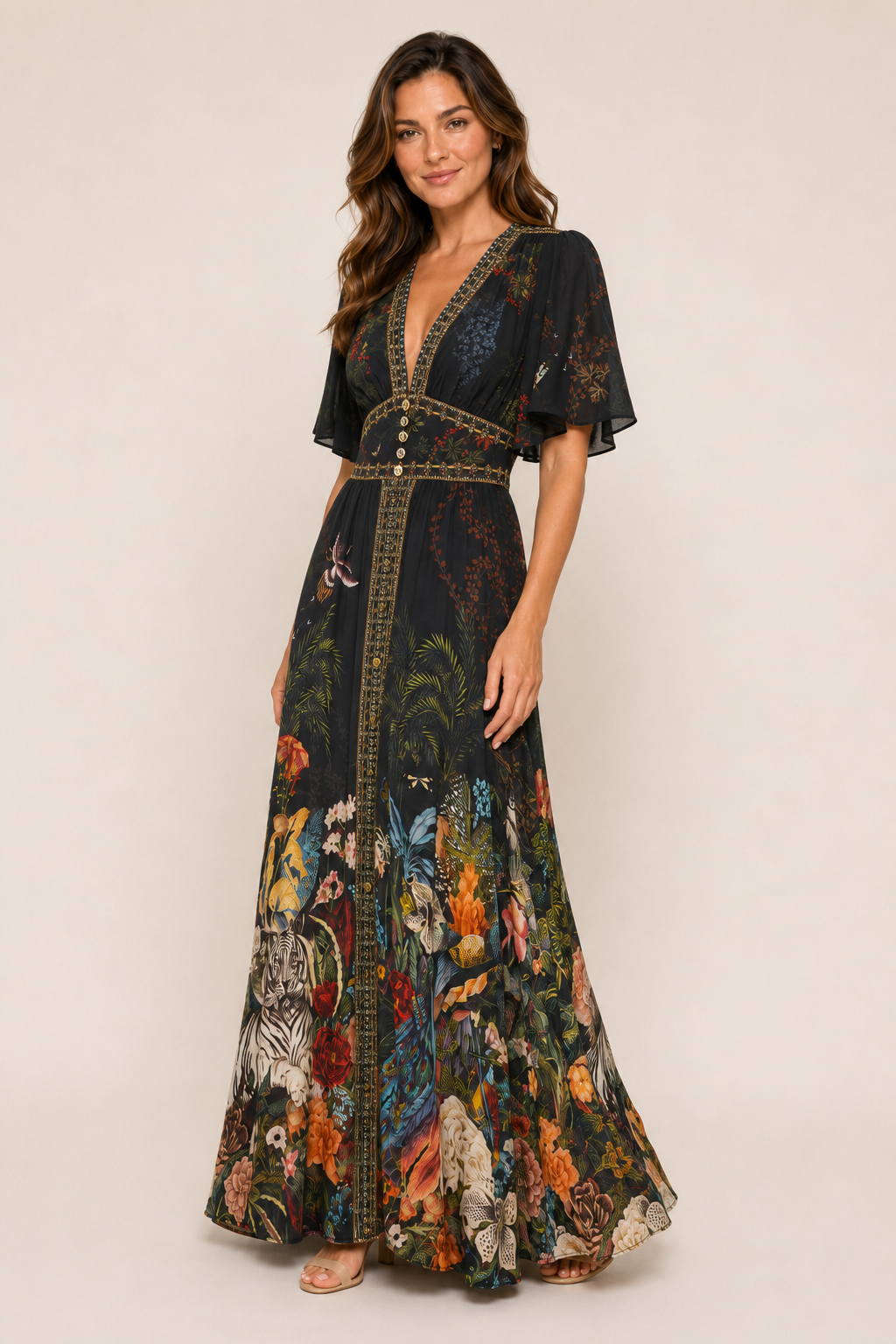Camilla Shaped Waistband Dress in Palace Zoology angle view