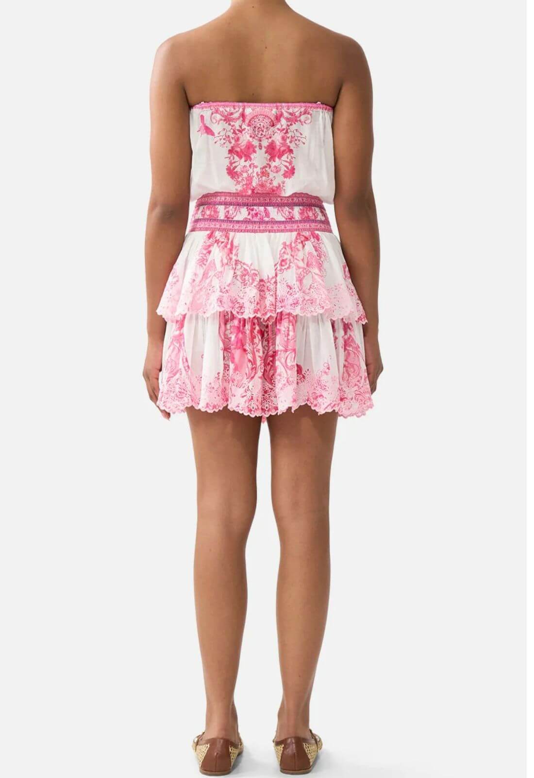 Camilla Shirred Waist Mini Dress in Livin La Vida Rosa