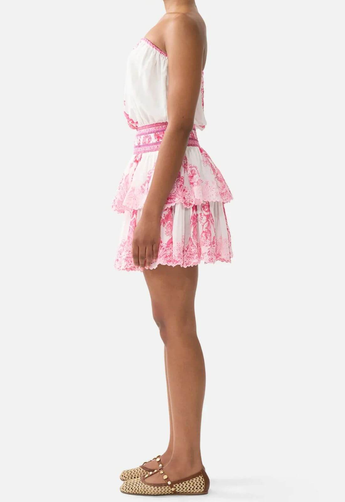 Camilla Shirred Waist Mini Dress in Livin La Vida Rosa