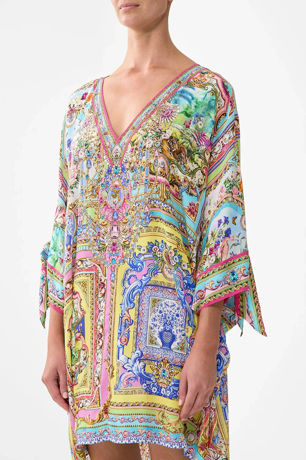 Camilla Short Sleeve V-Neck Kaftan in Spirit of Santa Maria