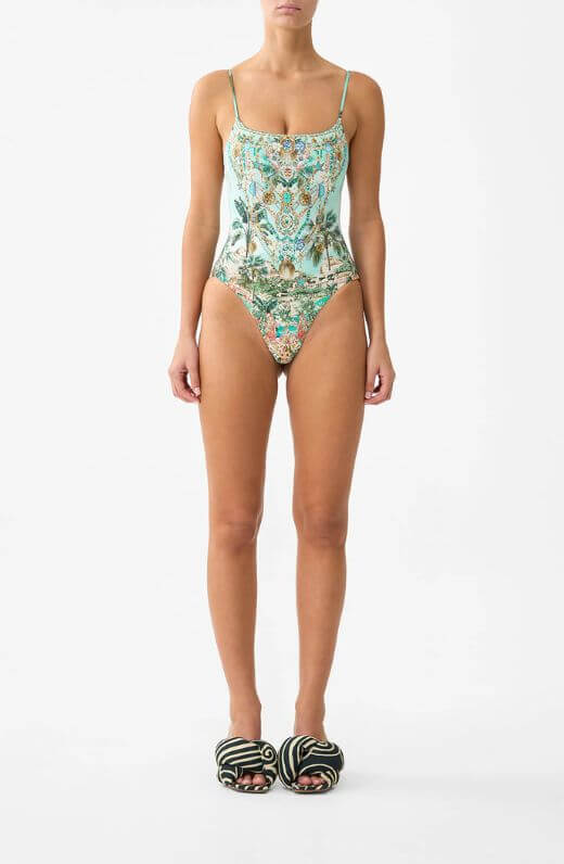 Camilla Straight Neck One Piece Swimsuit in Balearic Bebe