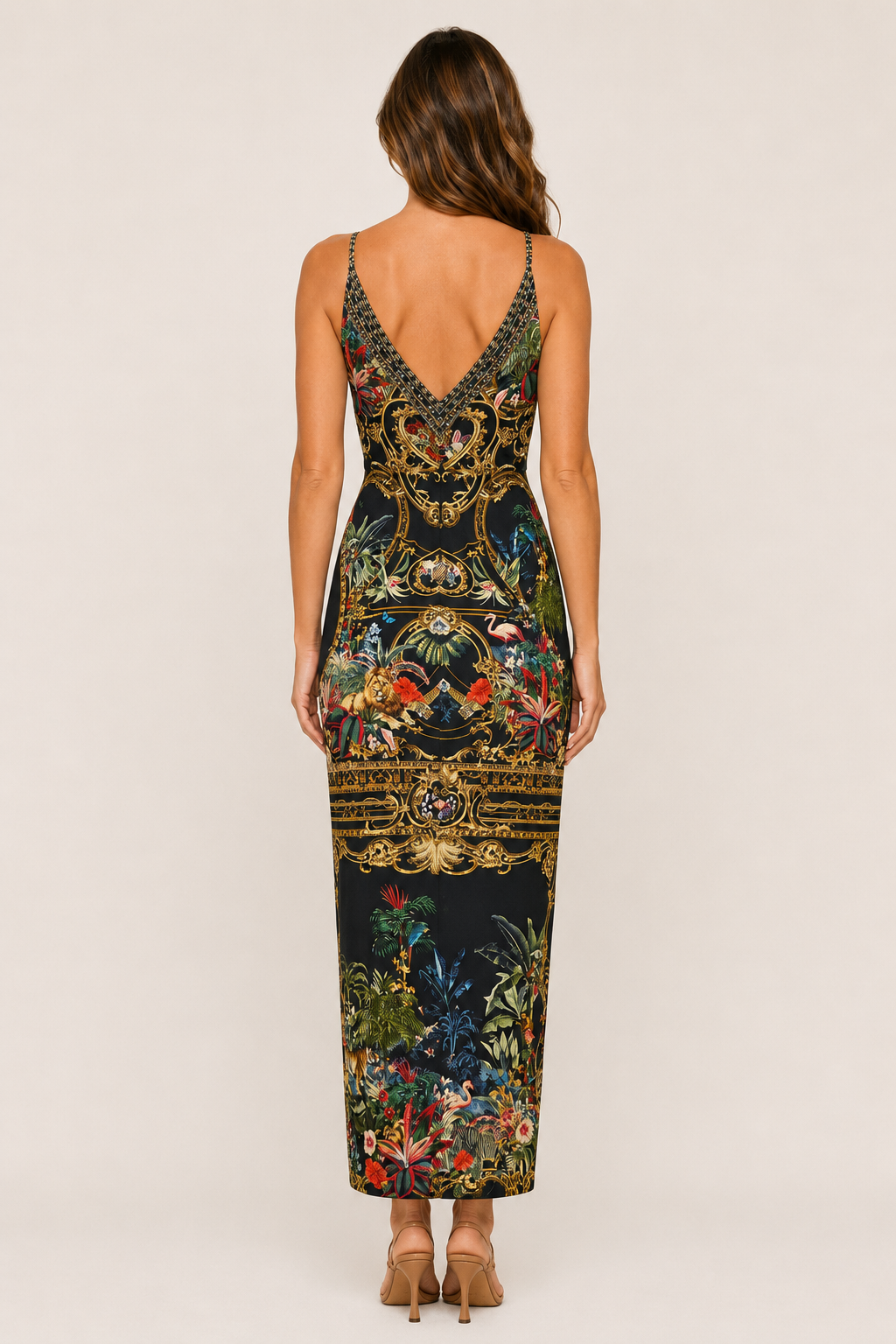 Camilla Strappy Dress with Twist Front in Palace Zoology back view