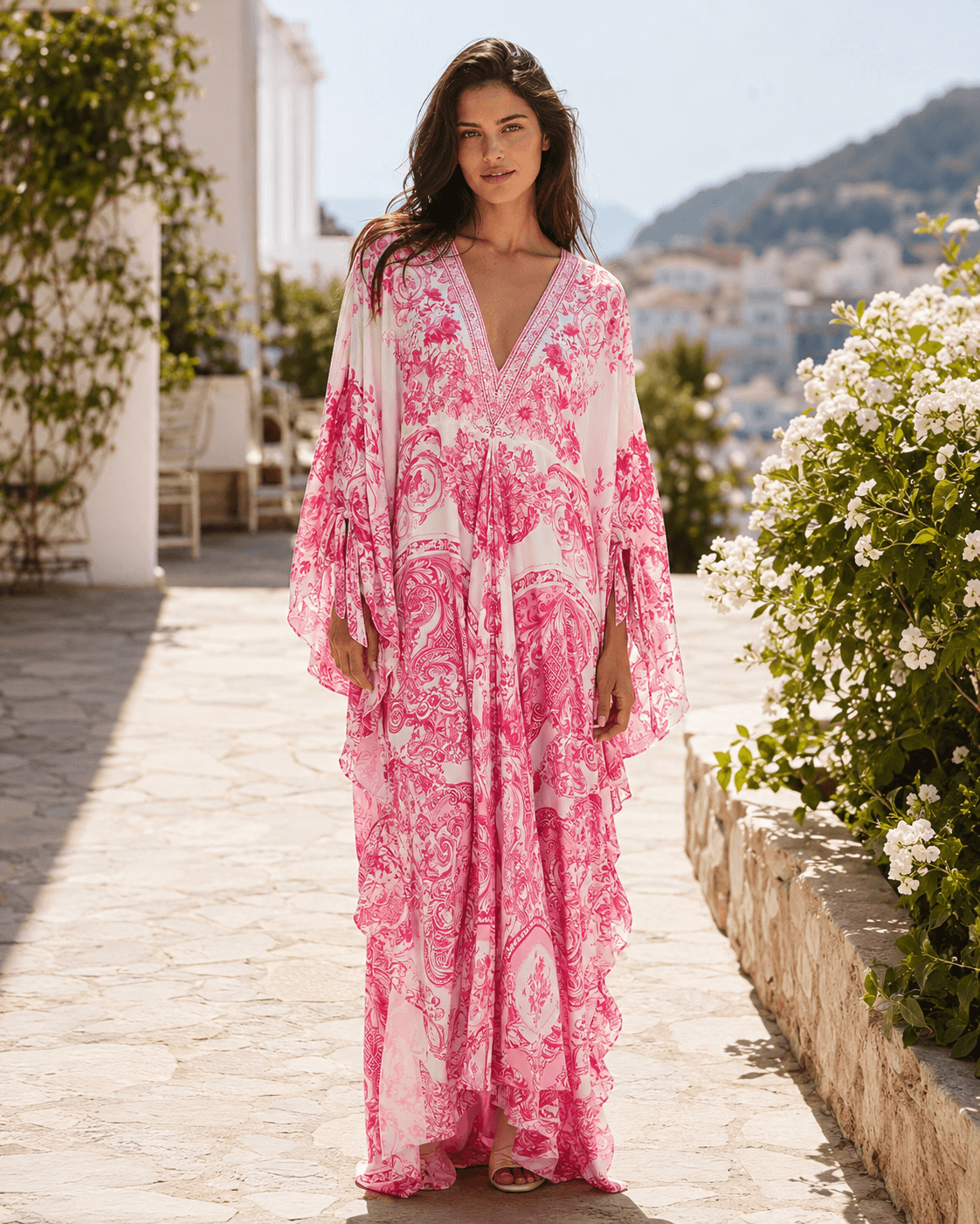Camilla T Shape Long Kaftan in Livin La Vida Rosa