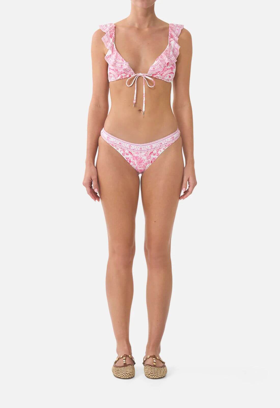 Camilla Tie Front Tri Bikini in Livin La Vida Rosa