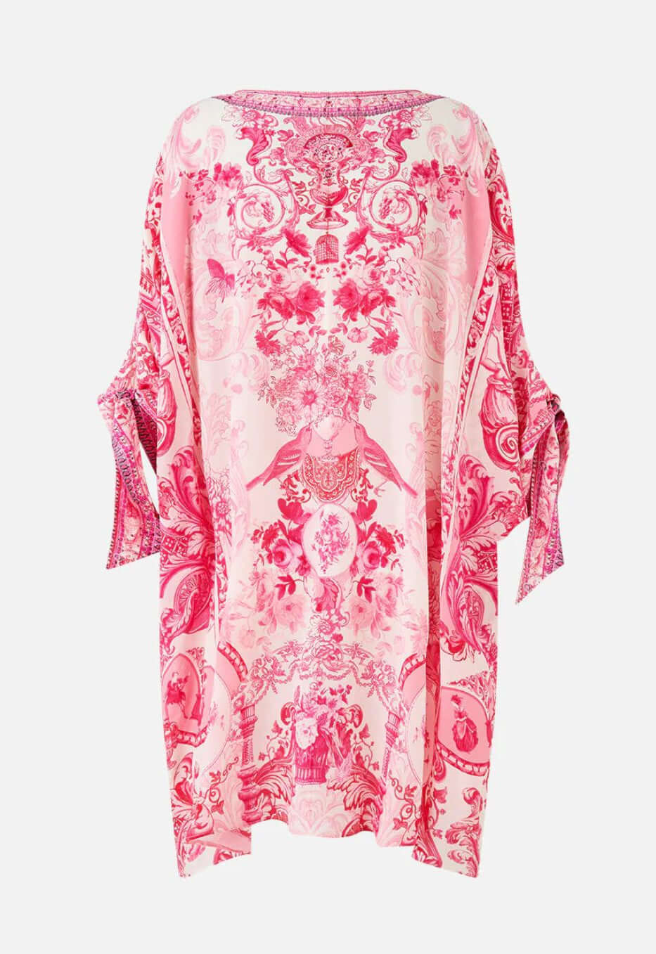 Camilla Tie Sleeve Short V-Neck Kaftan in Livin La Vida Rosa