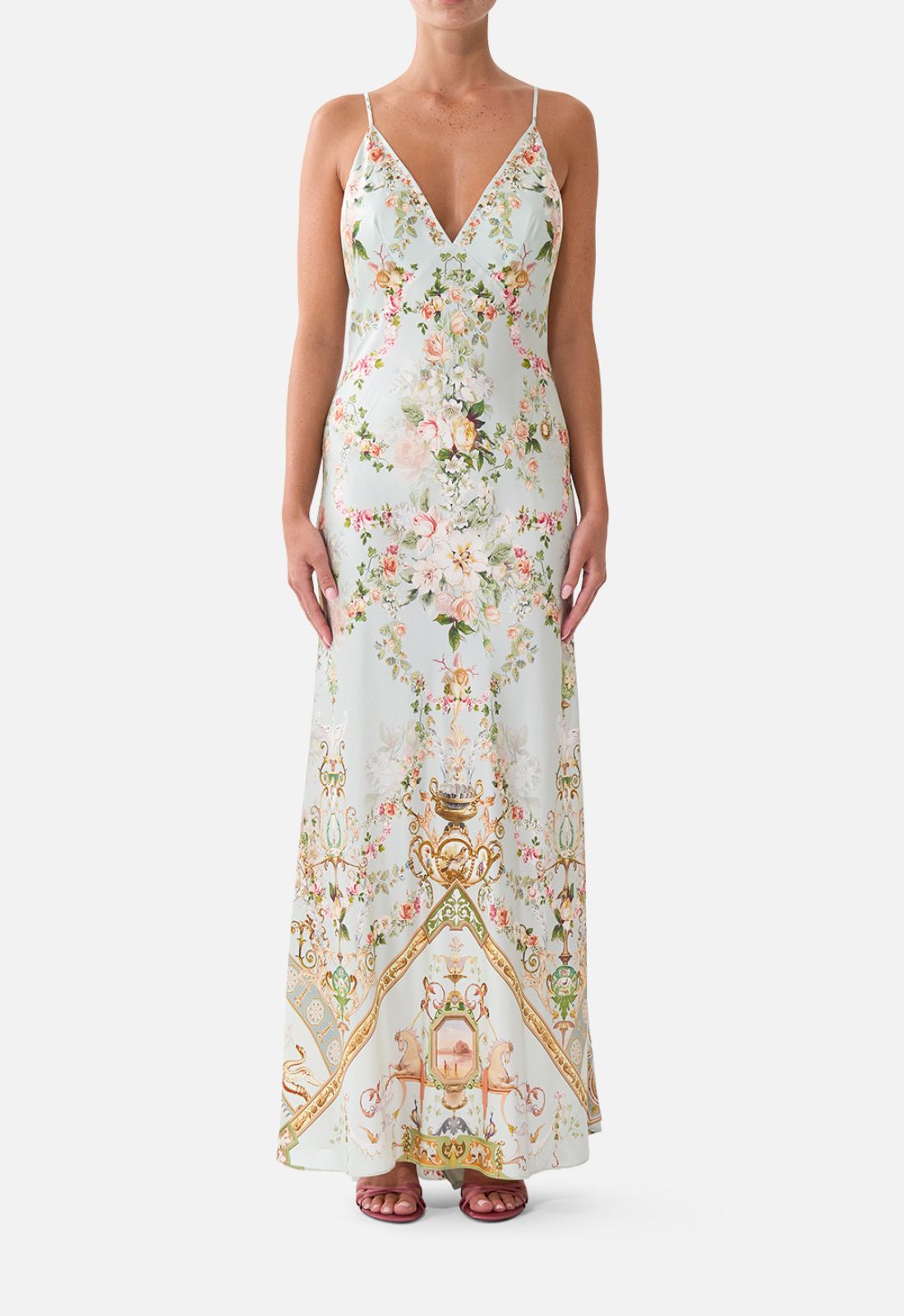 Camilla V-Neck Maxi Bias Slip Dress in Wildflower Wunderland