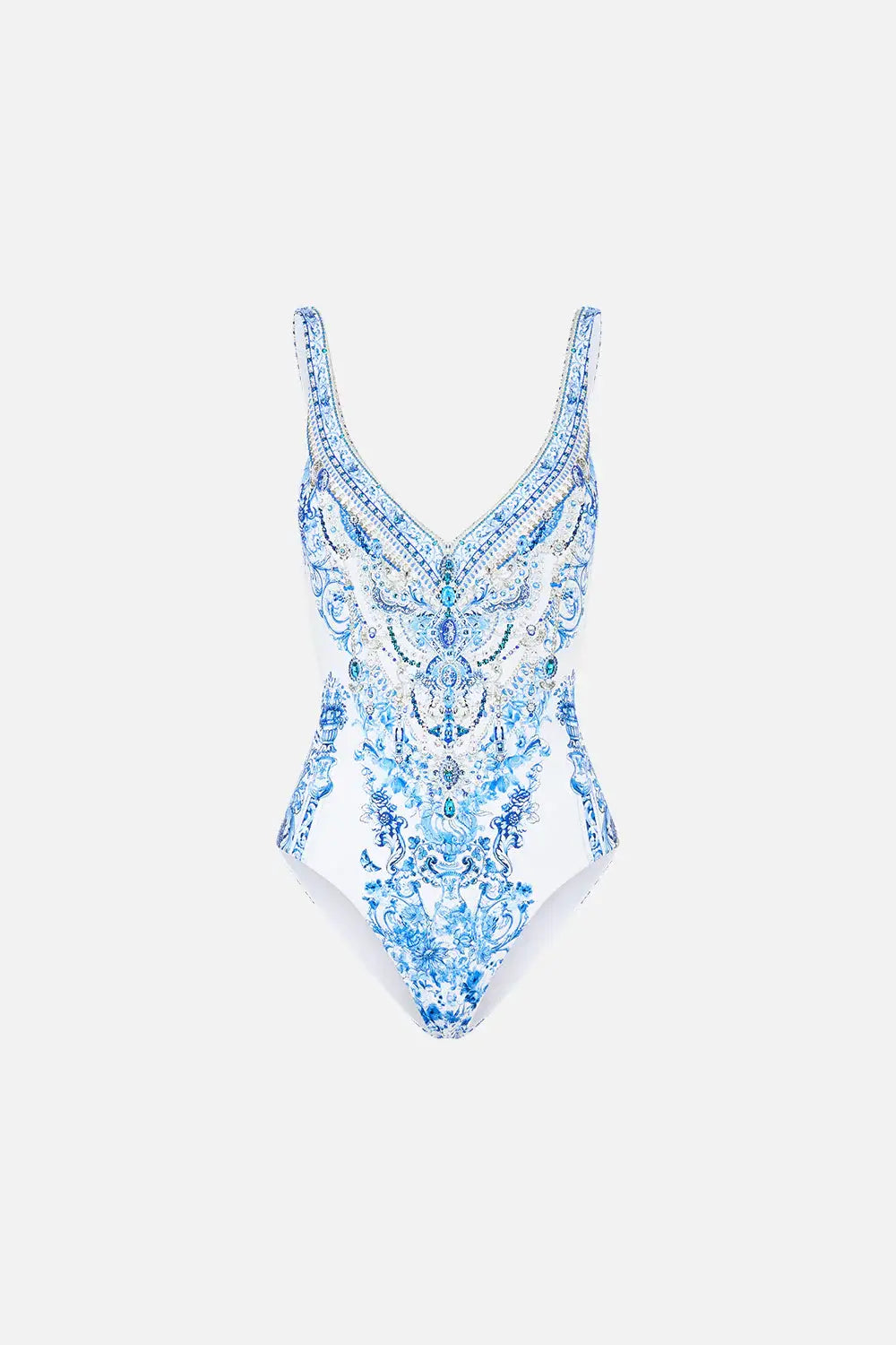 Camilla V-Neck One Piece Swimsuit in Ceramic Panoramic