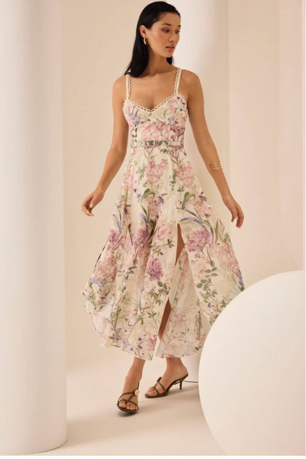 Charo Ruiz Iraso Long Dress in Cream Botanic
