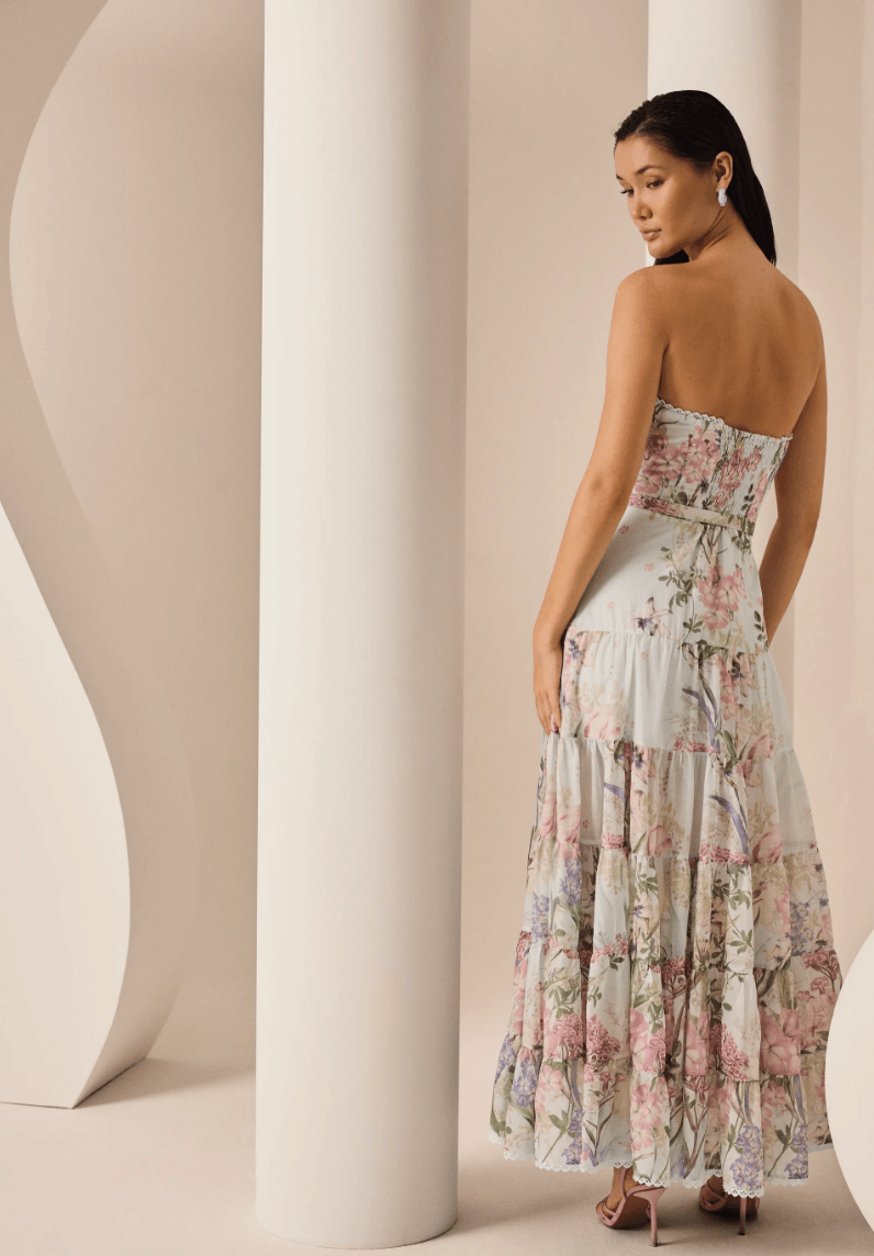 Charo Ruiz Long Dress Danny in Blue Botanic