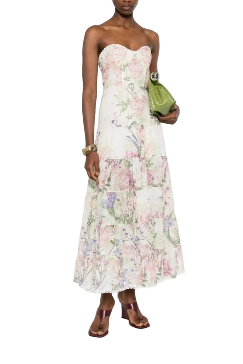 Charo Ruiz Long Dress Danny in Cream Botanic