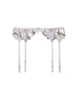 Fleur du Mal Foil Lily Embroidery Garter Belt in Platinum