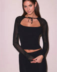 Fleur du Mal Lace Pointelle Knit Decollette Top in Black