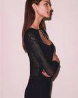 Fleur du Mal Lace Pointelle Knit Decollette Top in Black