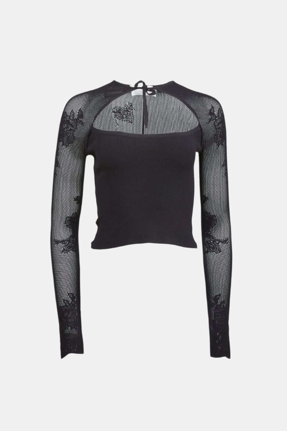 Fleur du Mal Lace Pointelle Knit Decollette Top in Black