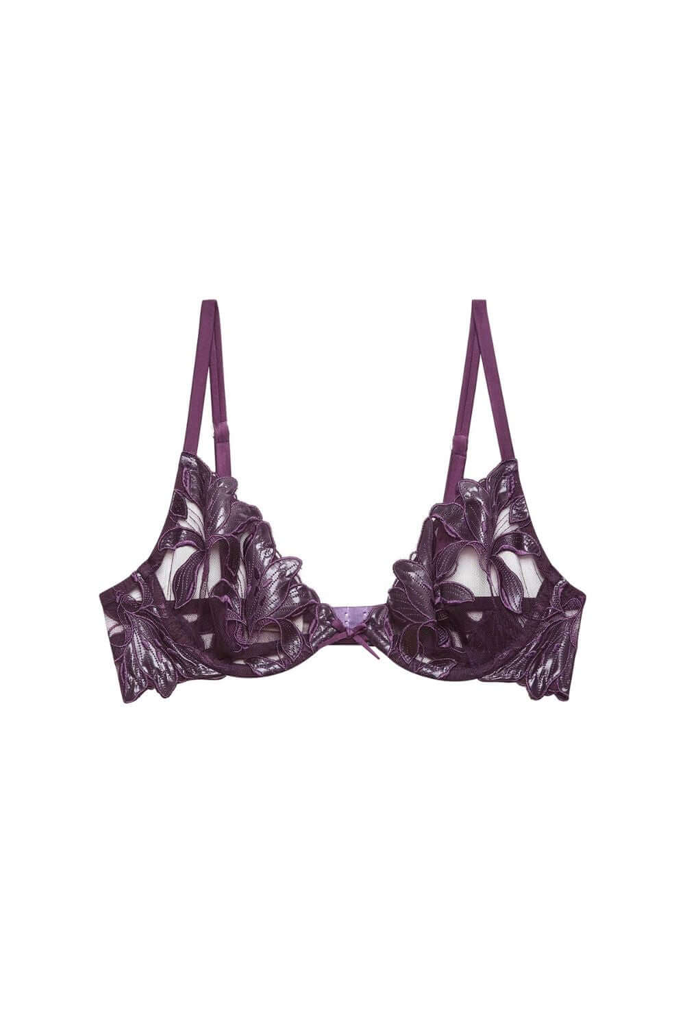 Fleur du Mal Lily Embroidery Demi Bra in Aubergine